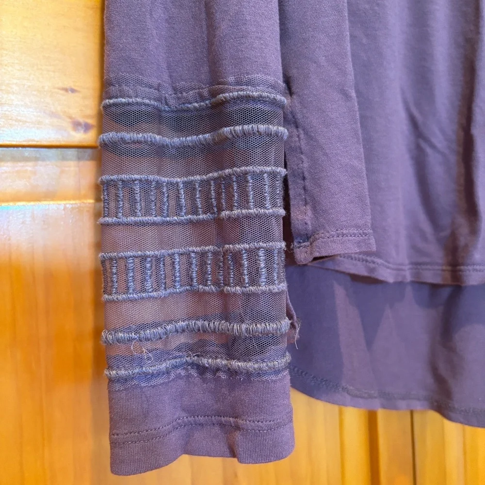 Free People Roxie Purple Long Sleeve Sheer Detailed Blouse Size XS